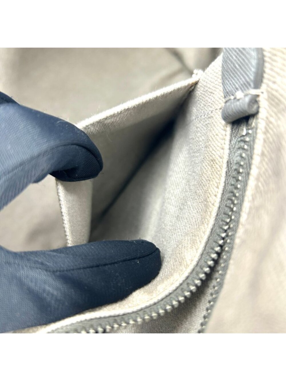 Prada Canapa Denim Canvas Light Gray Tote Silver - Picture 13 of 15